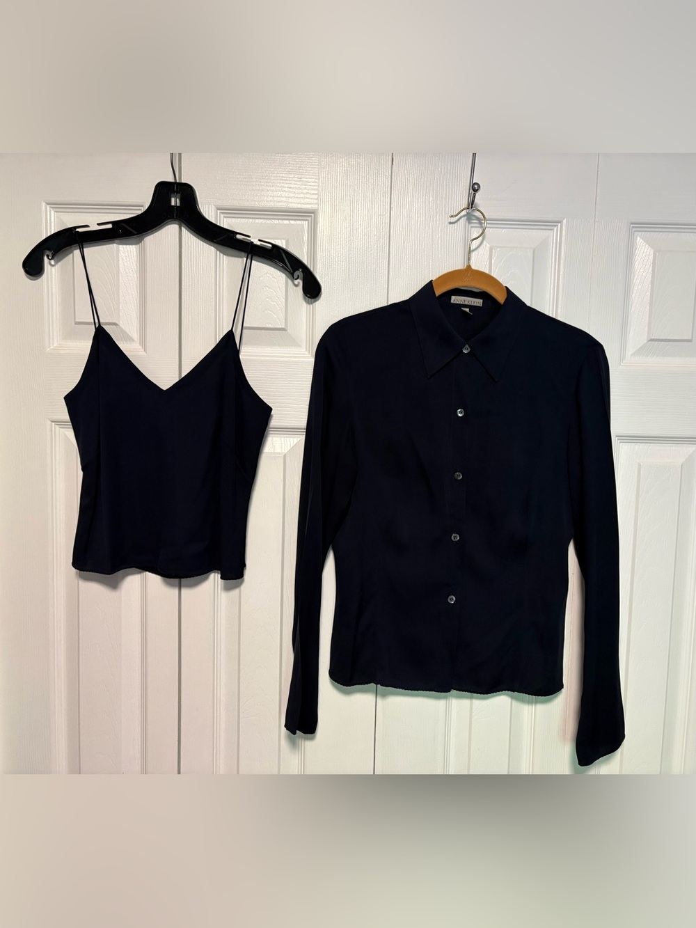 Anne Klein Midnight Blue Silk / Spandex Blouse and Cami Set